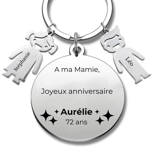 Porte Clé Mamie Personnalisé "Joyeux Anniversaire Mamie" - Les Bijoux de Marilou