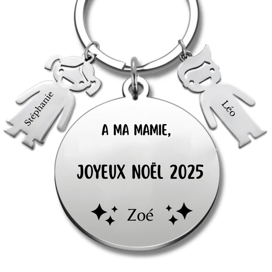 Porte Clé Mamie Personnalisé "Joyeux Noël Mamie" - A personnaliser (Prénom/Age) - Les Bijoux de Marilou