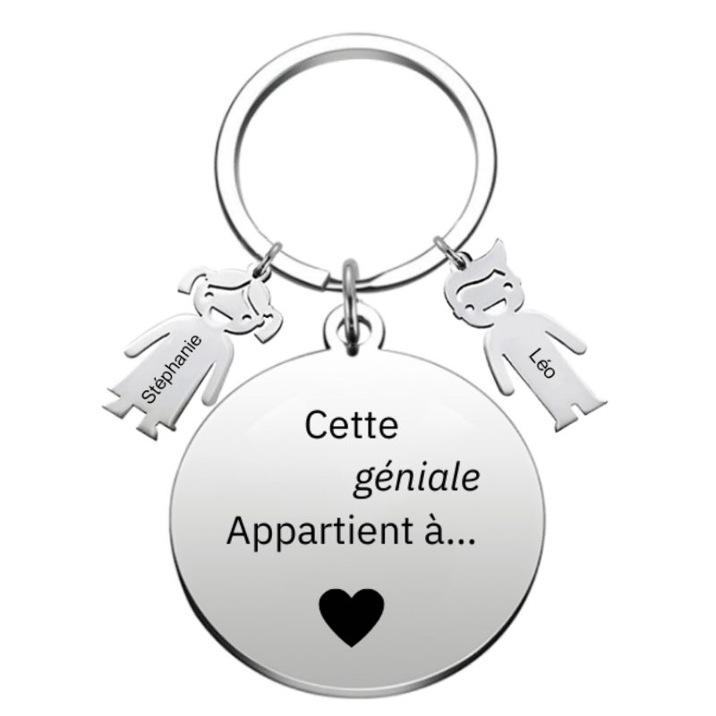 Porte-clé mamie médaille ronde à personnaliser avec les prénoms des petits-enfants sur breloques - Les Bijoux de Marilou