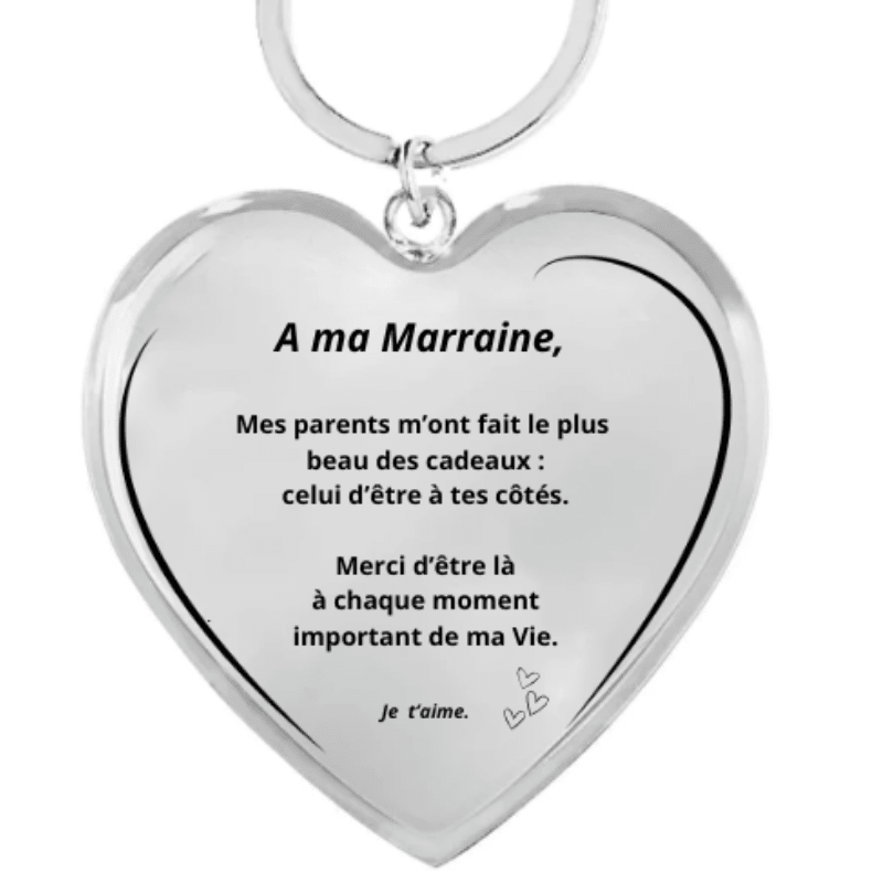 Porte-clé marraine personnalisé gravé « A ma Marraine » sur médaille cœur - Les Bijoux de Marilou