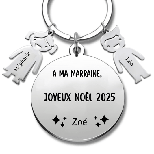 Porte Clé Marraine Personnalisé Joyeux Noël Marraine - Les Bijoux de Marilou