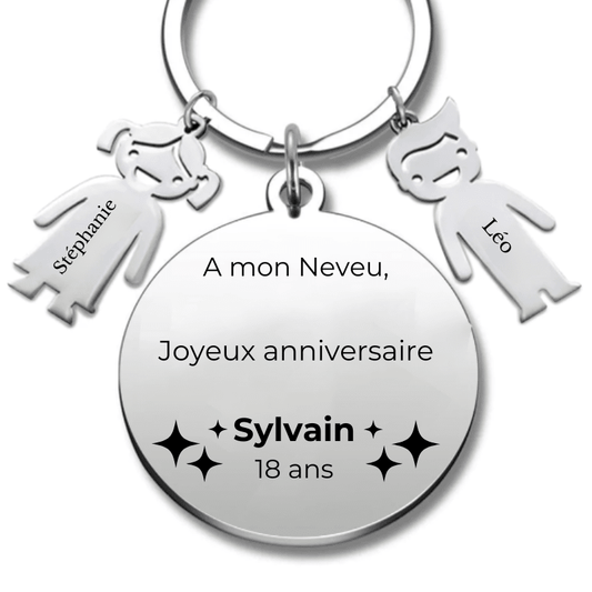 Porte - clé Neveu personnalisé Joyeux Anniversaire mon Neveu - A personnaliser (Prénom/Age) - Les Bijoux de Marilou