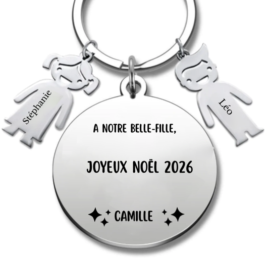 Porte-clé Noël belle-fille, version « A notre belle-fille » gravée du prénom de votre choix - Les Bijoux de Marilou