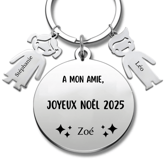 Porte Clé Noël Joyeux Noël Amie - A personnaliser - Les Bijoux de Marilou