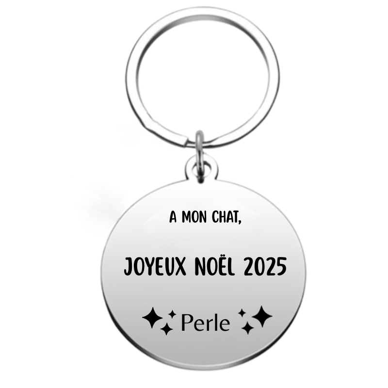 Porte Clé Noël Joyeux Noël Chat - A personnaliser - Les Bijoux de Marilou