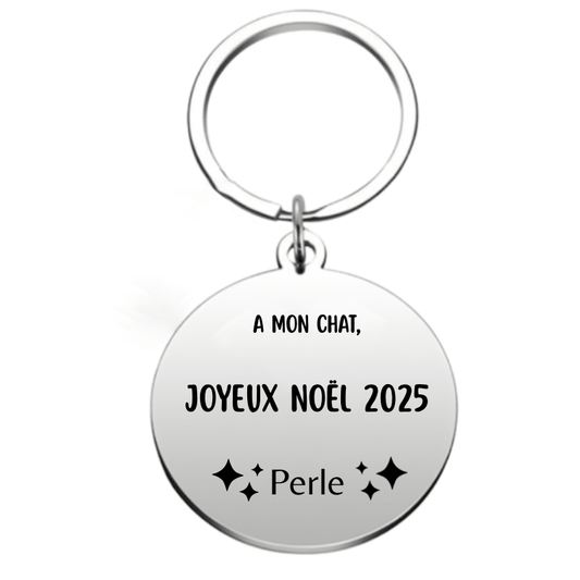 Porte Clé Noël Joyeux Noël Chat - A personnaliser - Les Bijoux de Marilou
