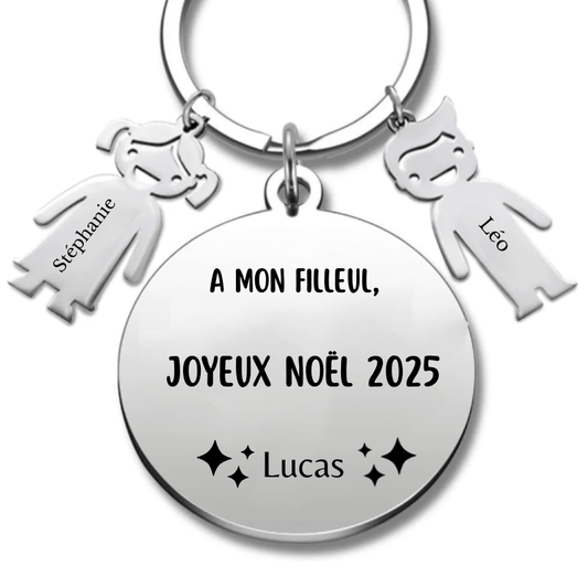 Porte Clé Noël Joyeux Noël Filleul - A personnaliser - Les Bijoux de Marilou
