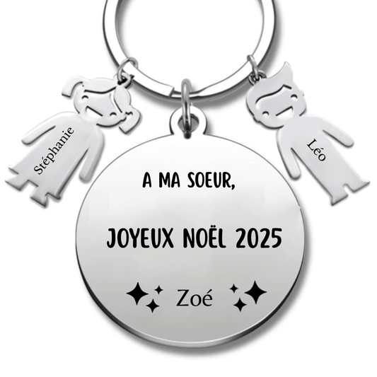 Porte Clé Noël Joyeux Noël Soeur - A personnaliser - Les Bijoux de Marilou