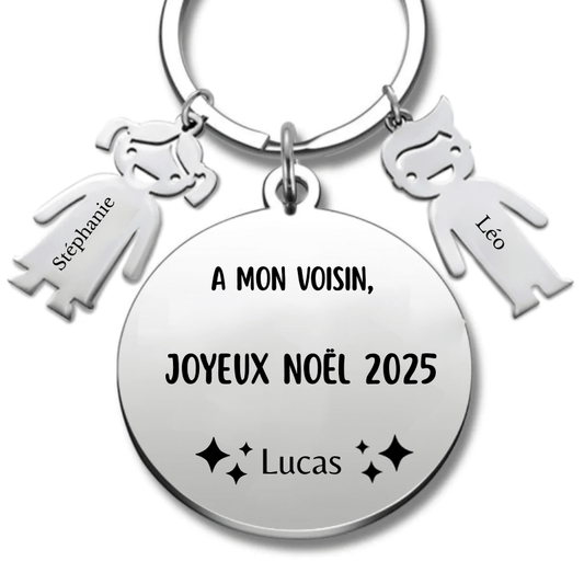 Porte Clé Noël Joyeux Noël Voisin - A personnaliser - Les Bijoux de Marilou
