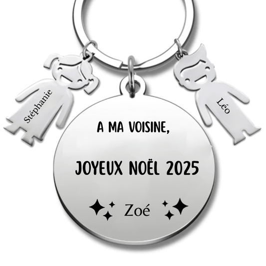 Porte Clé Noël Joyeux Noël Voisine - A personnaliser - Les Bijoux de Marilou
