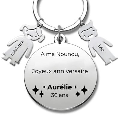 Porte Clé Nounou Personnalisé Joyeux Anniversaire Nounou - A personnaliser (Prénom/Age)
