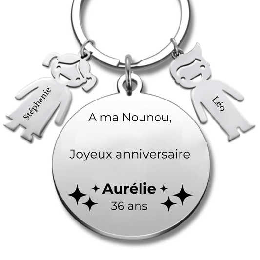 Porte Clé Nounou Personnalisé Joyeux Anniversaire Nounou - A personnaliser (Prénom/Age) - Les Bijoux de Marilou