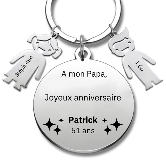 Porte Clé Papa Personnalisé "Joyeux Anniversaire Papa" - A personnaliser (Prénom/Age) - Les Bijoux de Marilou