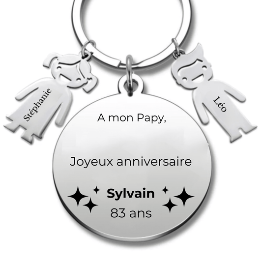 Porte Clé Papy Joyeux Anniversaire Papy Personnalisé - A personnaliser (Prénom/Age) - Les Bijoux de Marilou