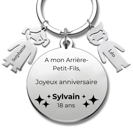 Porte Clé personnalisé Joyeux Anniversaire Arrière Petit - Fils - A personnaliser (Prénom/Age) - Les Bijoux de Marilou