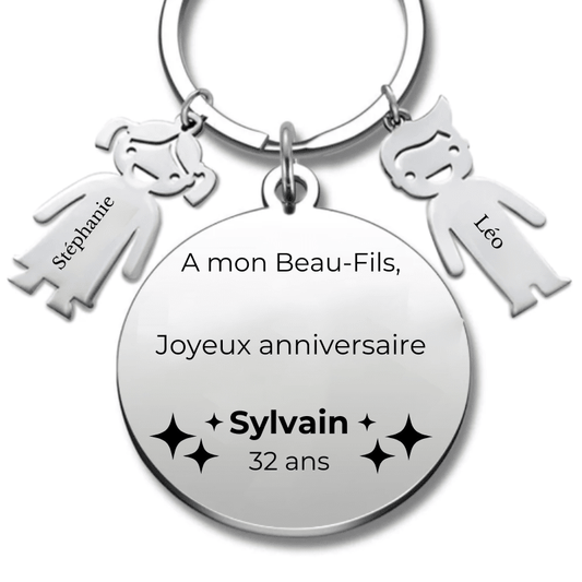 Porte - clé personnalisé Joyeux Anniversaire Beau Fils - A personnaliser (Prénom/Age) - Les Bijoux de Marilou