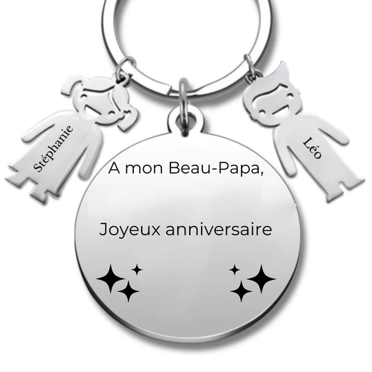 Porte-clé personnalisé "Joyeux Anniversaire Beau-Papa" (Prénom/Age) - Les Bijoux de Marilou