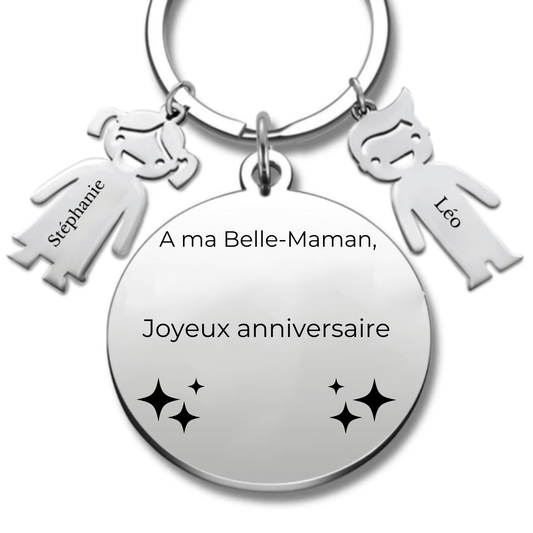 Porte-clé personnalisé "Joyeux Anniversaire Belle-Maman" - A personnaliser - Les Bijoux de Marilou