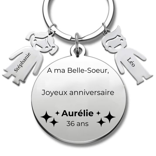 Porte Clé Personnalisé Joyeux Anniversaire Belle Soeur - A personnaliser (Prénom/Age) - Les Bijoux de Marilou