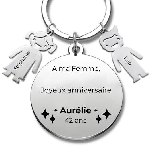 Porte - clé personnalisé Joyeux Anniversaire Femme - A personnaliser (Prénom/Age) - Les Bijoux de Marilou
