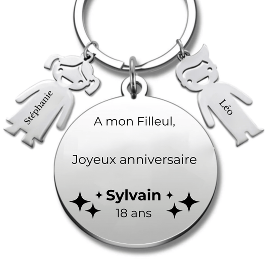 Porte - clé personnalisé Joyeux Anniversaire Filleul - A personnaliser (Prénom/Age) - Les Bijoux de Marilou