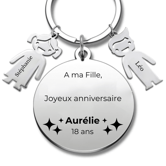 Porte - clé personnalisé Joyeux Anniversaire ma Fille Chérie - A personnaliser (Prénom/Age) - Les Bijoux de Marilou