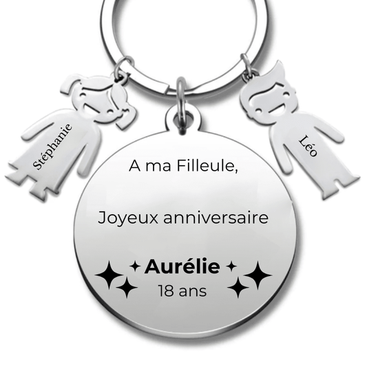 Porte - clé personnalisé Joyeux Anniversaire ma Filleule Chérie - A personnaliser (Prénom/Age) - Les Bijoux de Marilou