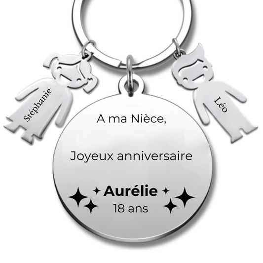 Porte Clé Personnalisé Joyeux Anniversaire ma Nièce - A personnaliser (Prénom/Age) - Les Bijoux de Marilou