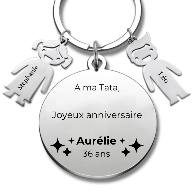 Porte Clé Personnalisé Joyeux Anniversaire Tata - A personnaliser (Prénom/Age) - Les Bijoux de Marilou