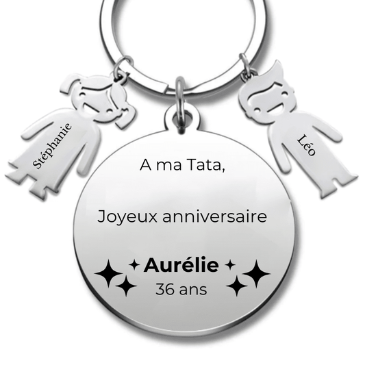 Porte Clé Personnalisé Joyeux Anniversaire Tata - A personnaliser (Prénom/Age) - Les Bijoux de Marilou