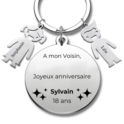 Porte-clé personnalisé Joyeux Anniversaire Voisin - A personnaliser (Prénom/Age)