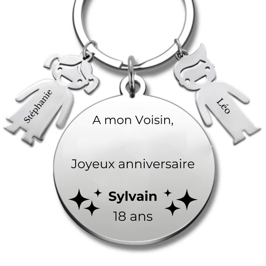 Porte - clé personnalisé Joyeux Anniversaire Voisin - A personnaliser (Prénom/Age) - Les Bijoux de Marilou