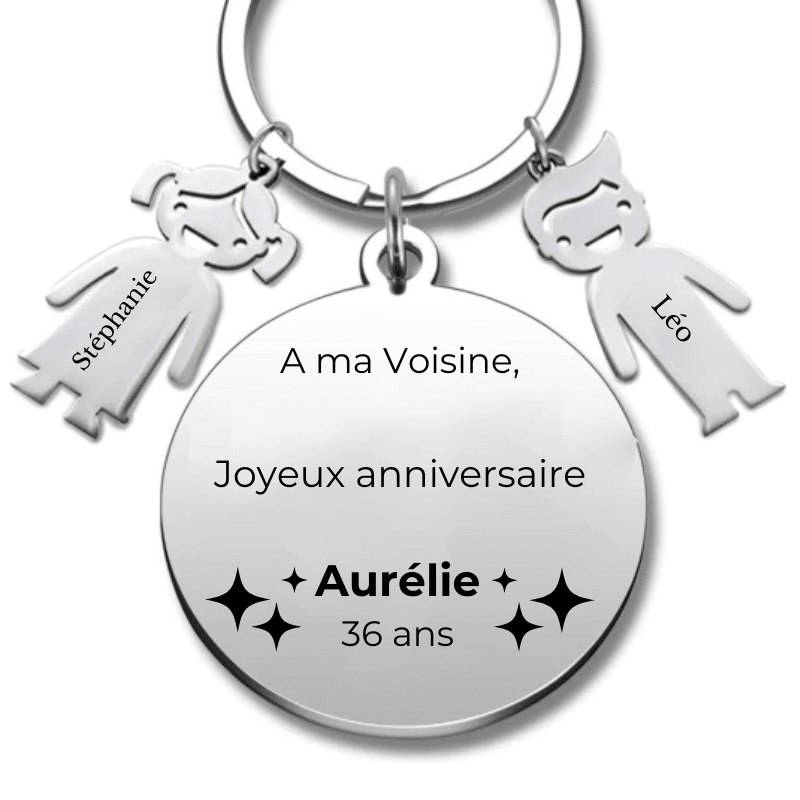 Porte - clé personnalisé Joyeux Anniversaire Voisine - A personnaliser (Prénom/Age) - Les Bijoux de Marilou