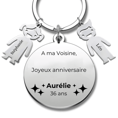 Porte-clé personnalisé Joyeux Anniversaire Voisine - A personnaliser (Prénom/Age)