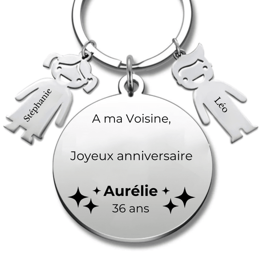 Porte - clé personnalisé Joyeux Anniversaire Voisine - A personnaliser (Prénom/Age) - Les Bijoux de Marilou