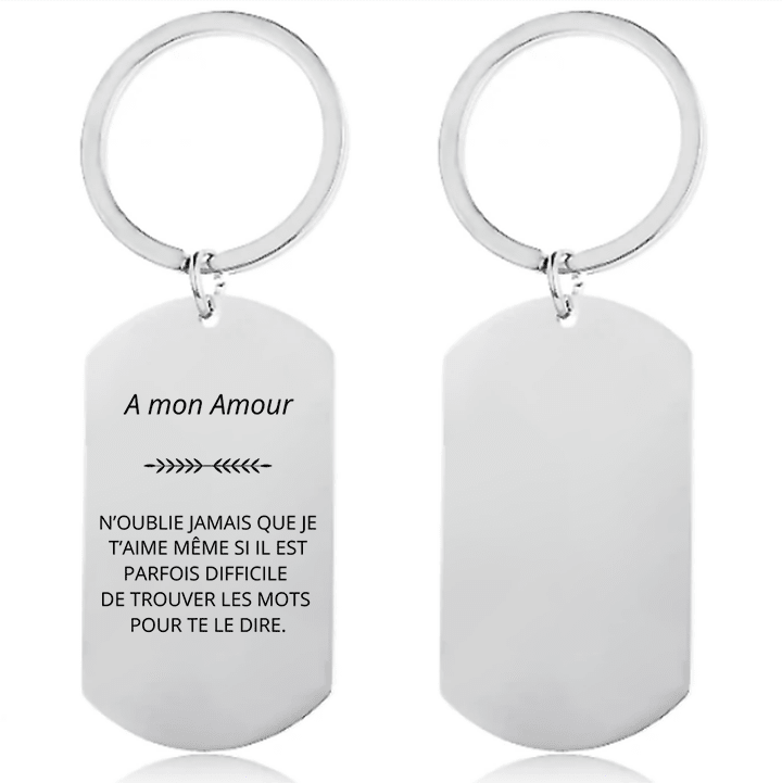 Porte-clé homme À mon Amour, plaque acier gravée recto verso - Les Bijoux de Marilou
