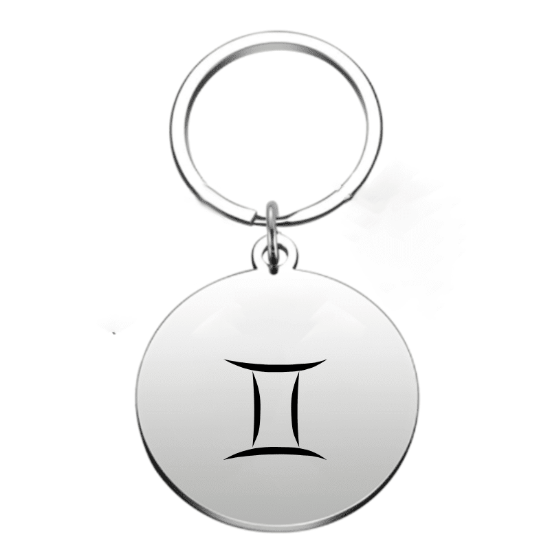 Porte-clé signe astrologique Gémeaux — gravé au laser acier inoxydable