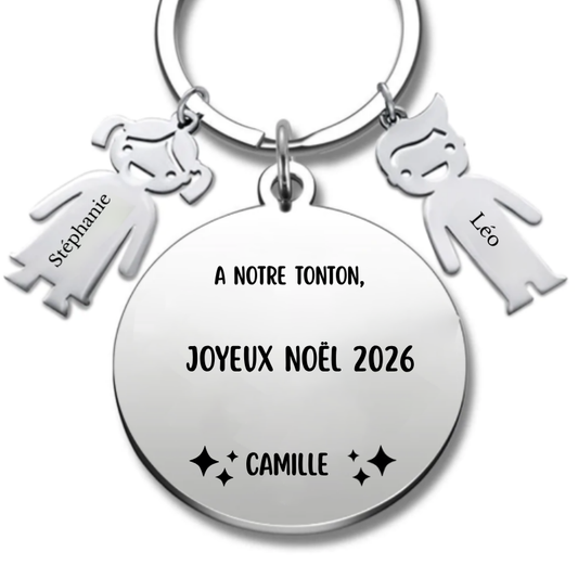 Porte-clé tonton Noël personnalisé gravé A notre tonton, version offerte à plusieurs - Les Bijoux de Marilou