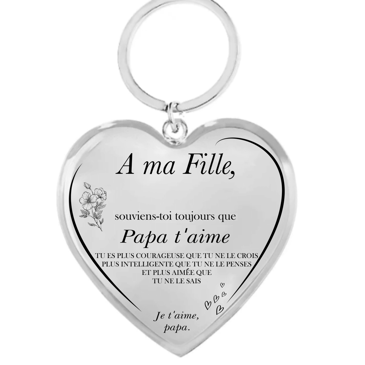 Porte-clé fille gravé A ma Fille, version Papa en vue rapprochée - Les Bijoux de Marilou