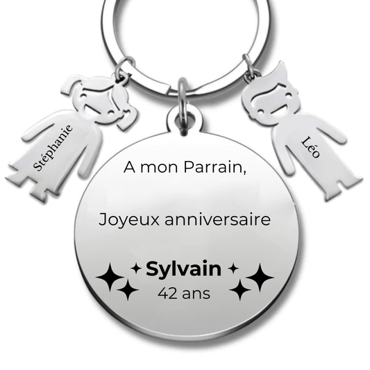 Porte Clef Parrain Personnalisé Joyeux Anniversaire Parrain - A personnaliser (Prénom/Age) - Les Bijoux de Marilou