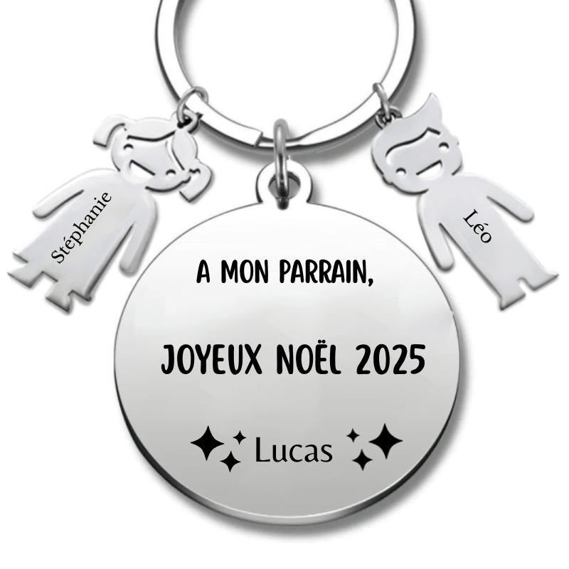 Porte Clef Parrain Personnalisé Joyeux Noël Parrain - A personnaliser (Prénom/Age) - Les Bijoux de Marilou