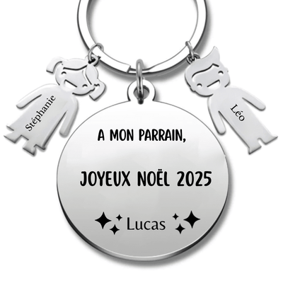 Porte Clef Parrain Personnalisé Joyeux Noël Parrain - A personnaliser (Prénom/Age)