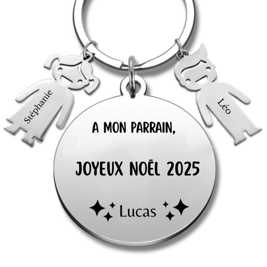 Porte Clef Parrain Personnalisé Joyeux Noël Parrain - A personnaliser (Prénom/Age) - Les Bijoux de Marilou