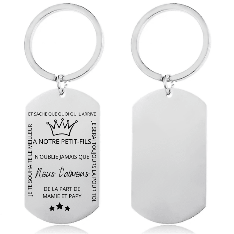Porte-clé gravé A notre Petit-Fils, N'oublie jamais - variante Mamie et Papy - Les Bijoux de Marilou