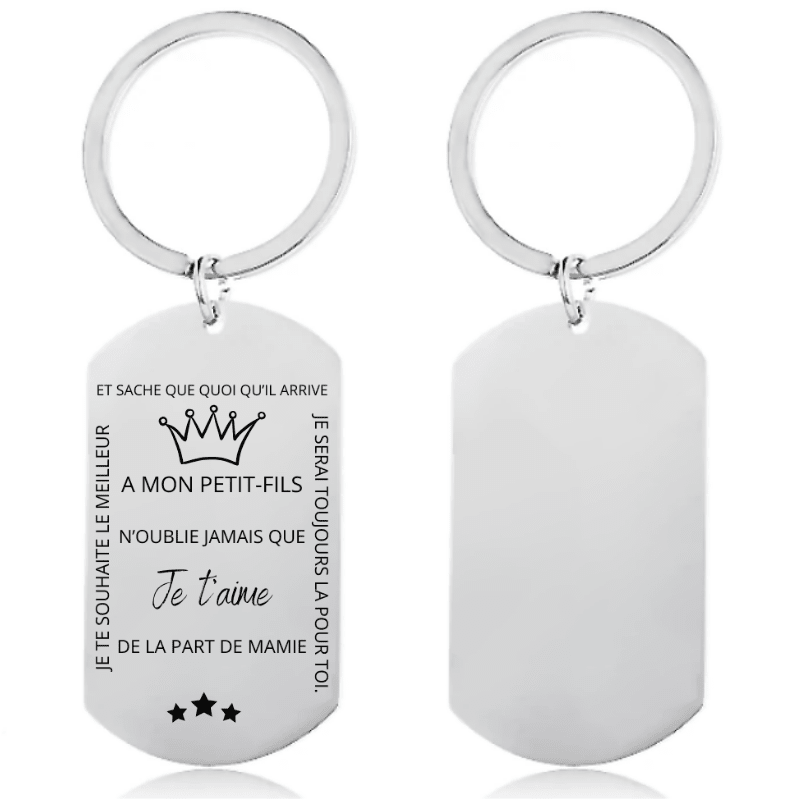 Porte-clé gravé A mon Petit-Fils, N'oublie jamais - variante Mamie - Les Bijoux de Marilou