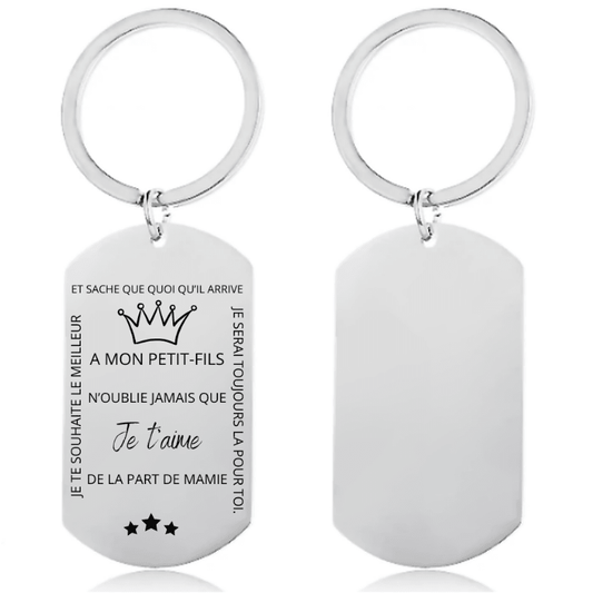 Porte-clé gravé A mon Petit-Fils, N'oublie jamais - variante Mamie