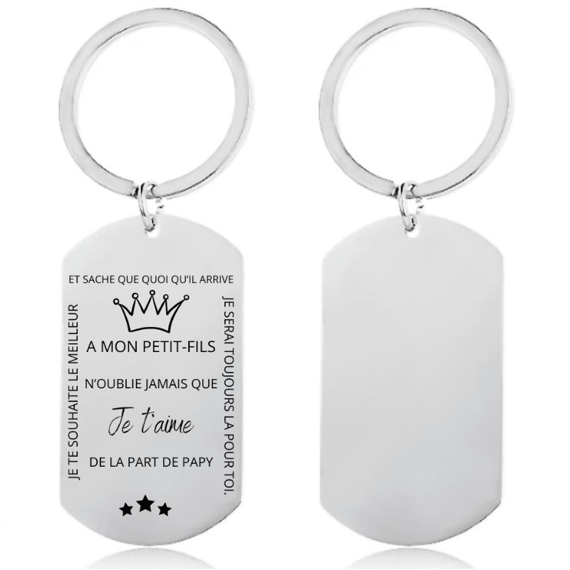 Porte-clé gravé A mon Petit-Fils, N'oublie jamais - variante Papy - Les Bijoux de Marilou