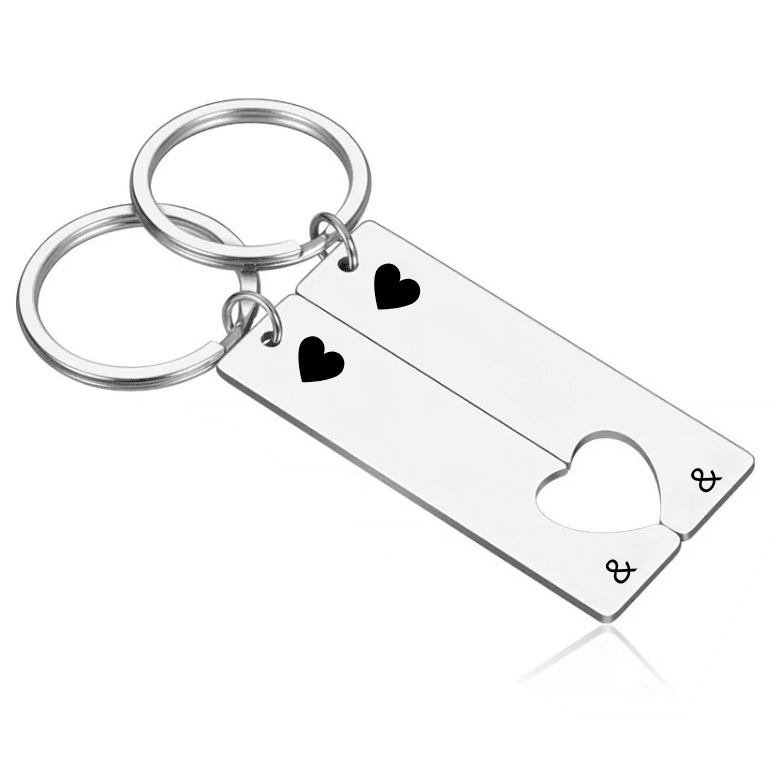 Duo de porte-clés meilleure amie en acier avec cœur découpé qui s’emboîte, à graver initiales et date
