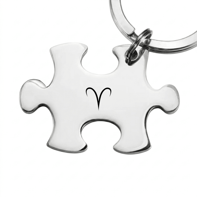 Porte-clé puzzle en acier gravé du symbole du Bélier