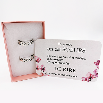 Bague Soeur Ajustable - Lot de 2 Bagues pour Soeur + la Carte 